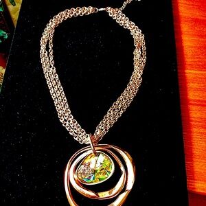 Elegant Gold and Multicolor Pendant Necklace 28 inch adjustable